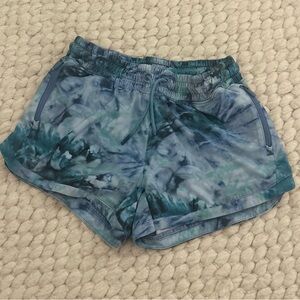 Athleta Blue and Green Tie-Dye Athletic Shorts